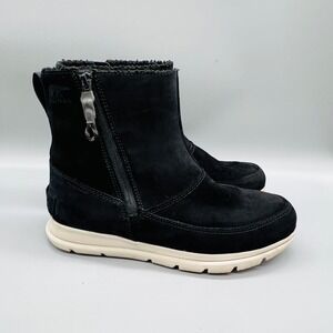 Sorel Boots Women 8 Black Suede Faux Fur Waterproof Explorer Carnival Zip Shoes